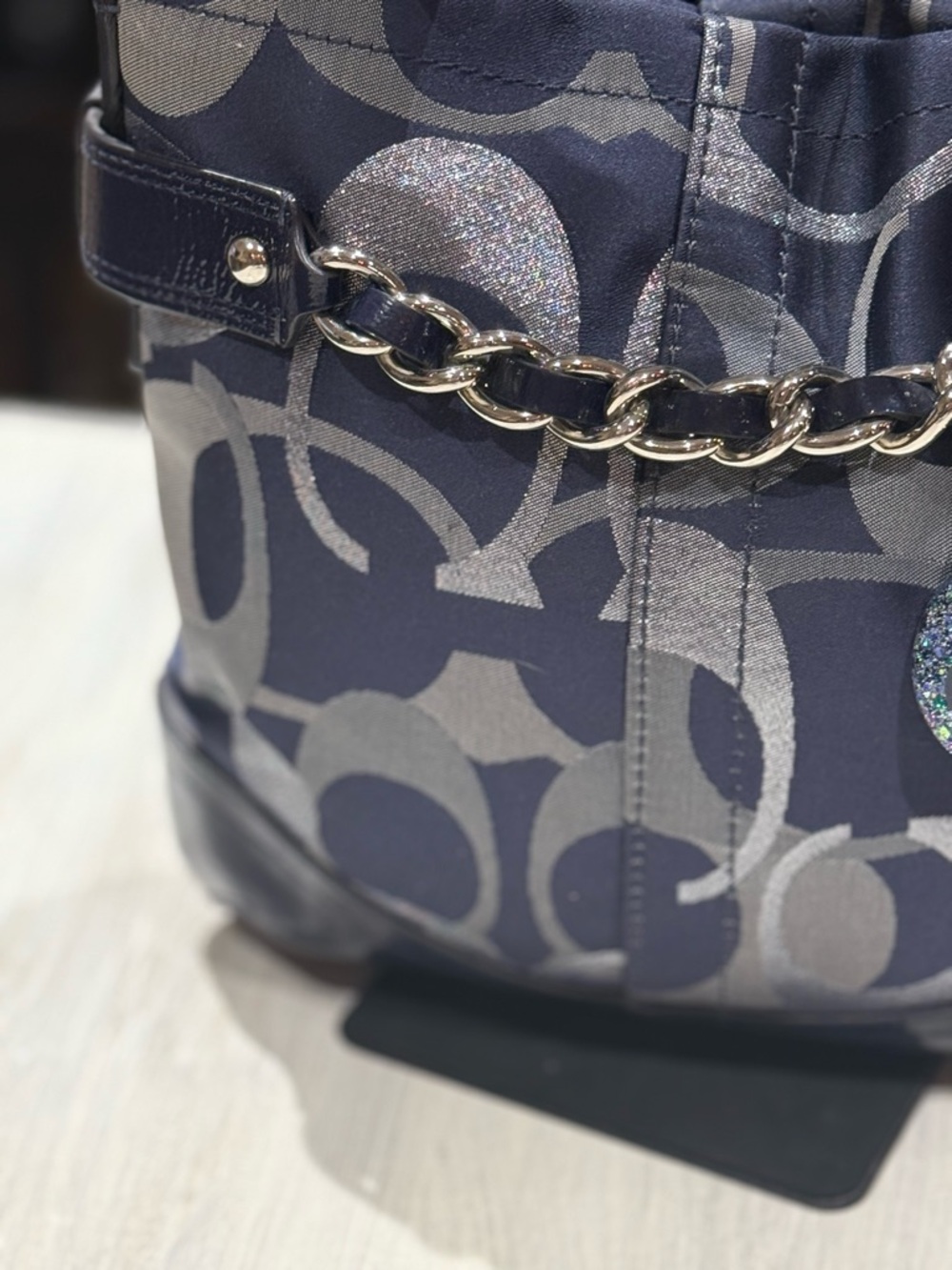 Coach Navy and Silver Signature Chain Shoulder Bag - Picture 3 of 12